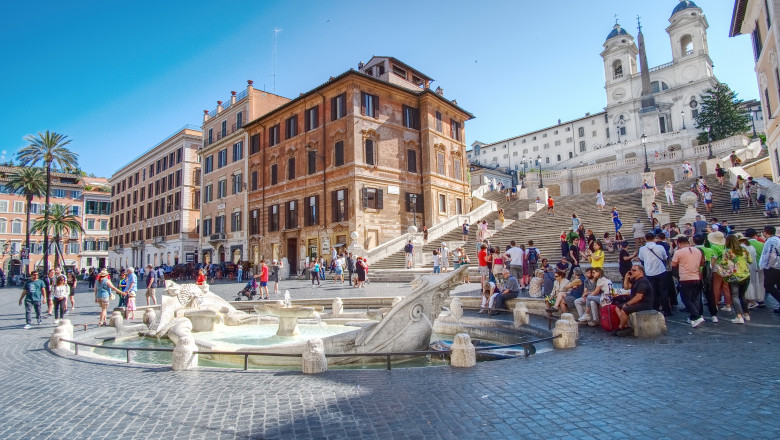 Tourists in Piazza di Spagna, Rome, Italy