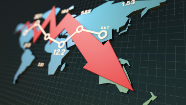 Declining economy, financial bankruptcy, sluggish stock market with world map