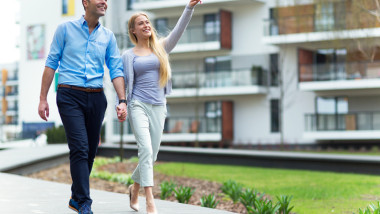 Young couple in modern residential area