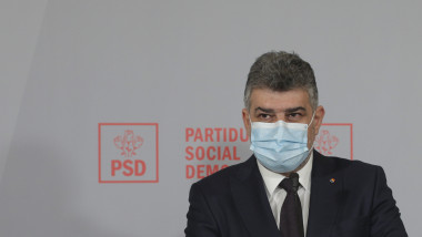 marcel ciolacu susține o declarație de presă la sediul psd