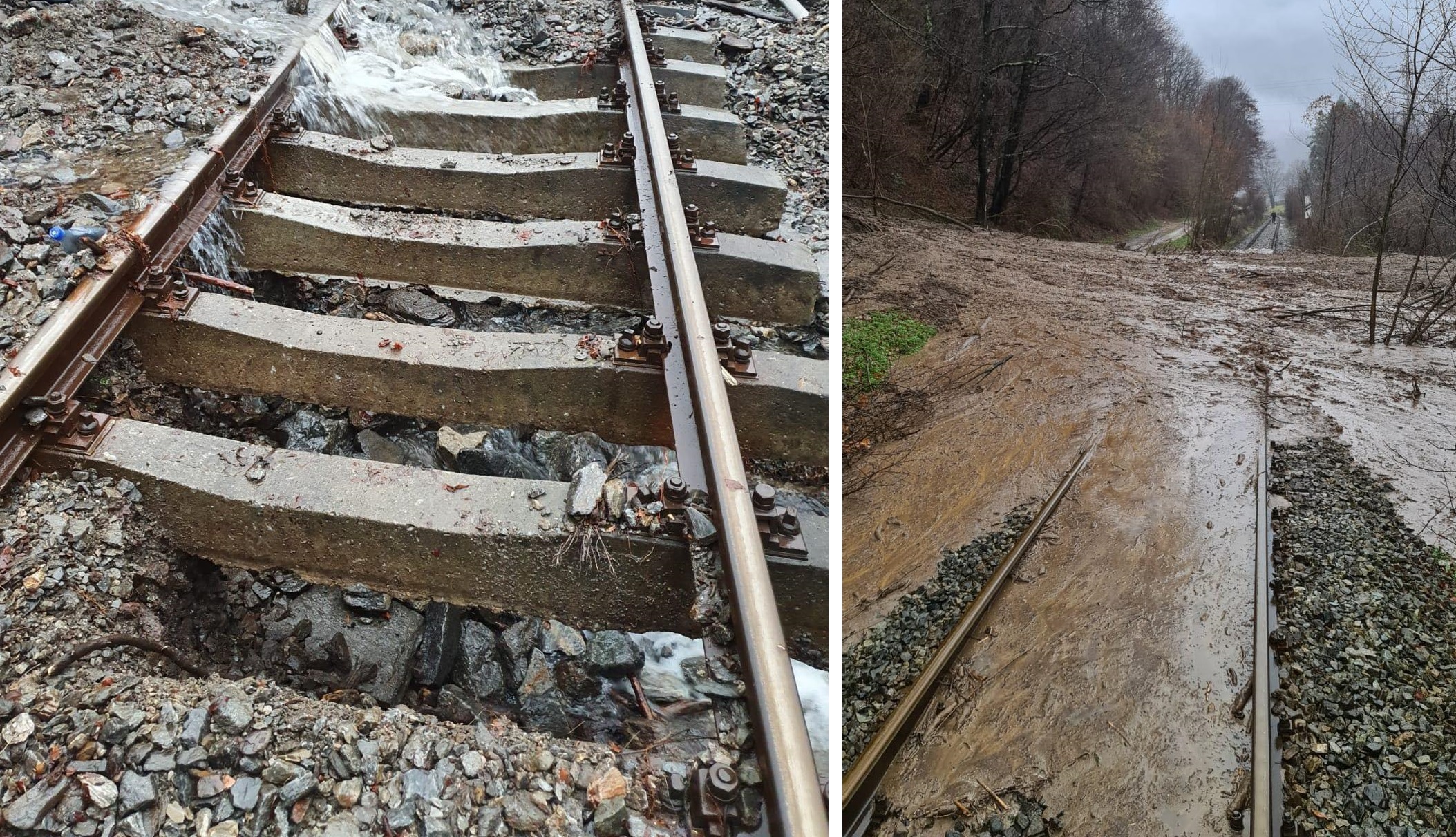 Tren deraiat din cauza ploilor care au surpat terasamentul căii ferate FOTO VIDEO