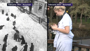 Iarna în București, după 66 de ani. Imagini din 2 februarie 1954 (stânga) și din 2 februarie 2020 (dreapta)