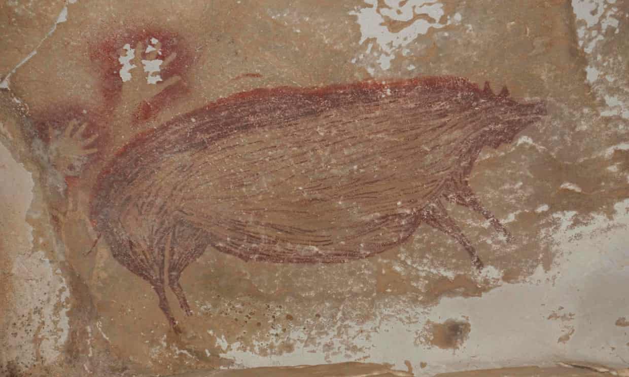 Arheologii au descoperit cea mai veche pictura rupestra. A fost realizata in urma cu 45.500 de ani