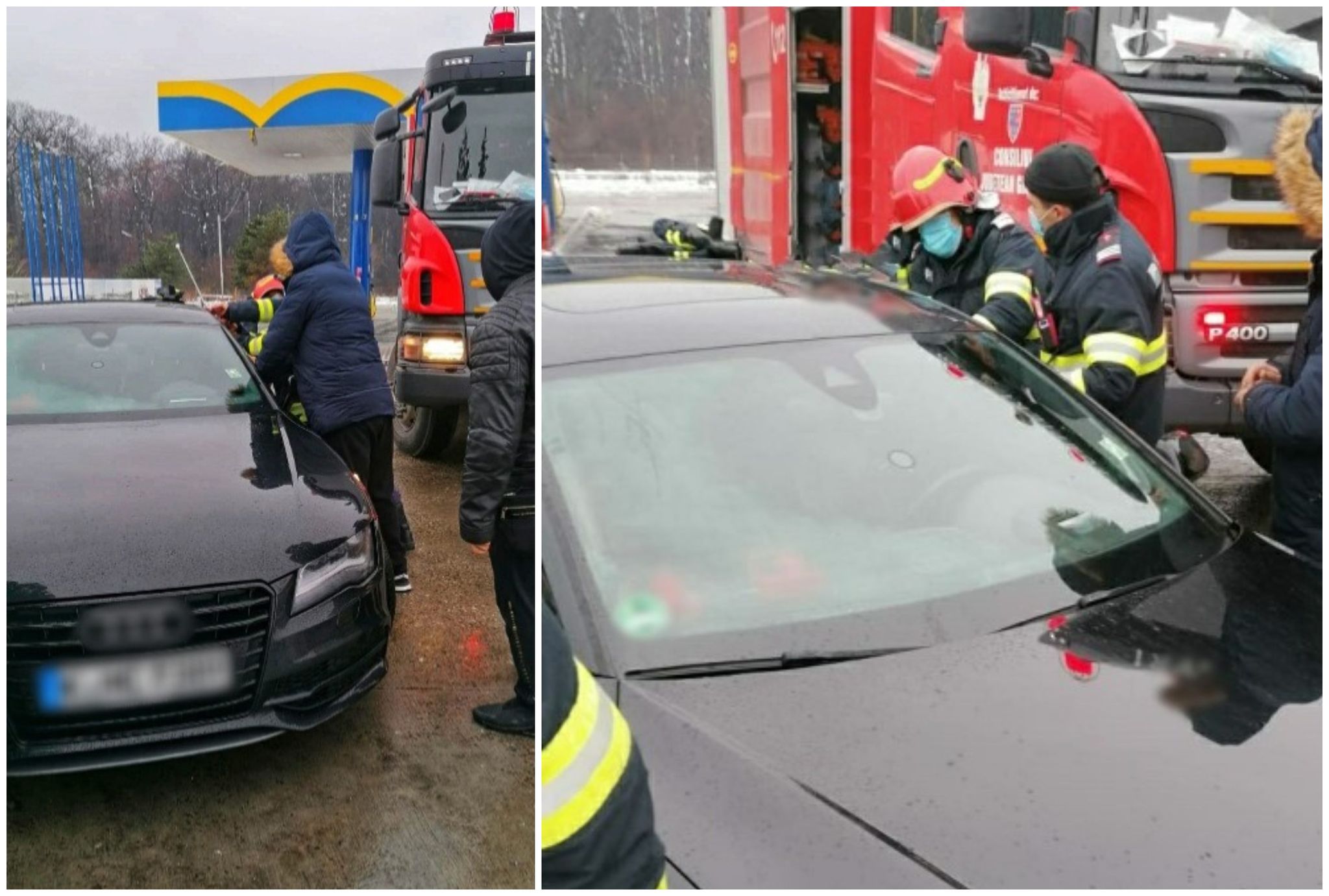 Copil de doi ani blocat în mașină, cu cheile în contact, într-o benzinărie de pe A1. Părinții bulgari au chemat pompierii