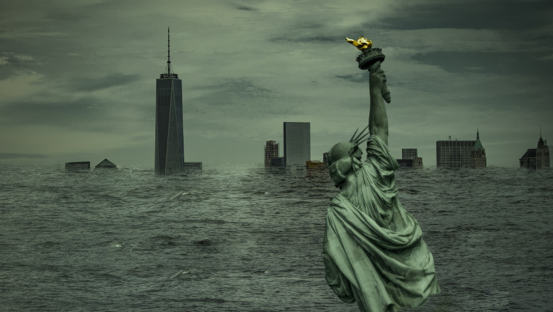 Ilustrație dezastru climatic în New York - oraș scufundat