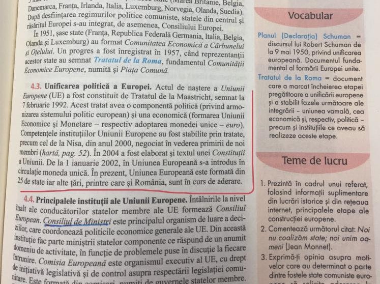 În 2021, elevii de liceu învață la Istorie că România NU este în Uniunea Europeană