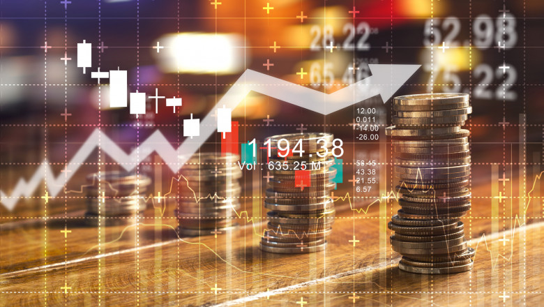 Statistică economică. Grafic cu indicatori economici in creștere.