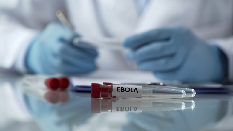 eprubeta de laborator pe care scrie ebola