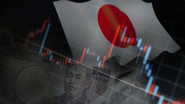 steagul japoniei peste un grafic economic.