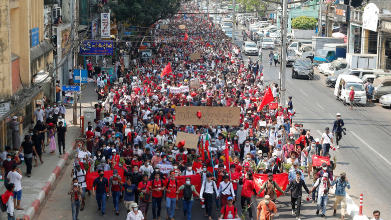 Protest în orașul Yangon din Myanmar