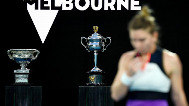 Simona Halep în timpul meciului din sferturile Australian Open