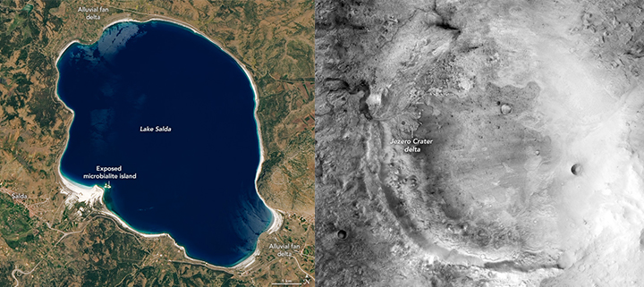 Pe Terra există un lac format pe o structură asemănătoare cu a craterului Jezero de pe Marte, unde a asolizat roverul Perseverance