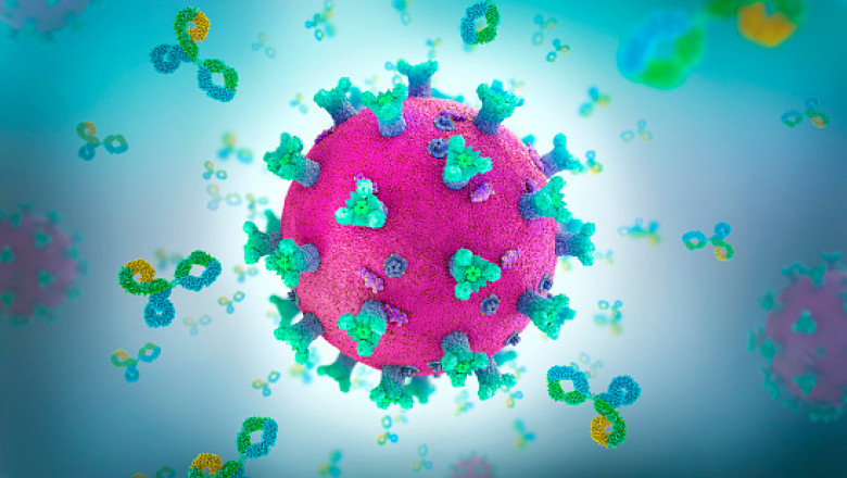 ilustrație cu structura particulei coronavirusului