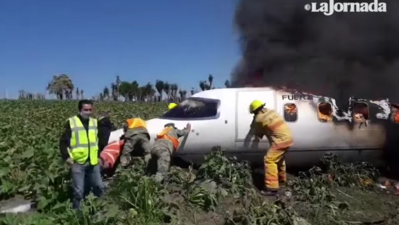 pompierii intervin la avionul prabusit in mexic pe 21 februarie.