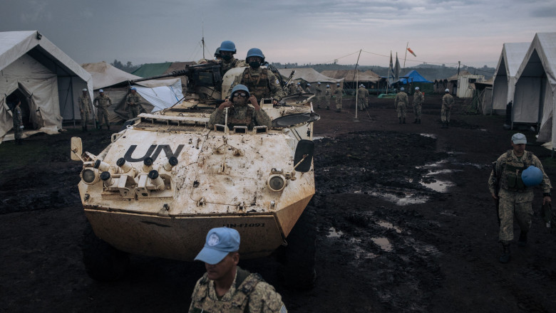 Soldați din trupele ONU de menținere a păcii în R.D. Congo