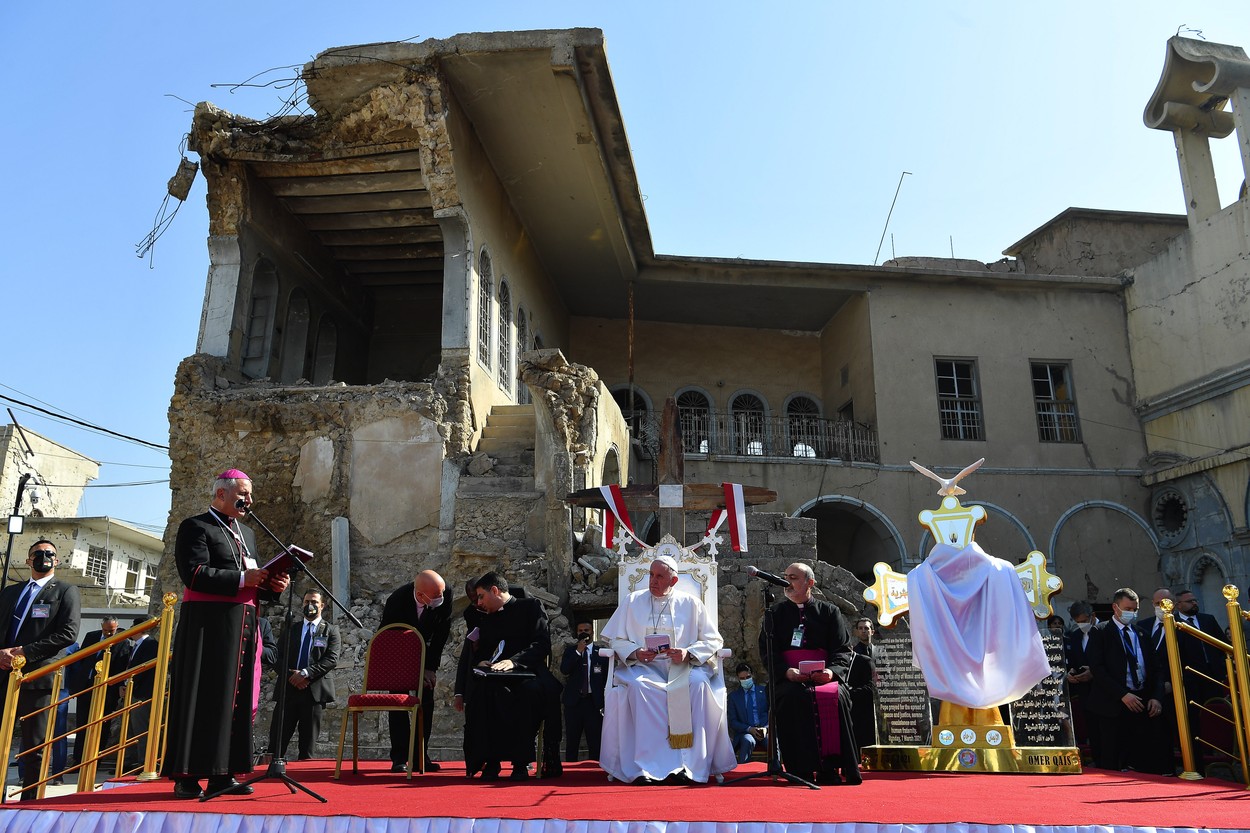 VIDEO. Momente extraordinare ale vizitei Papei în Irak. Suveranul Pontif a mers la Mosul, în fostul fief al Statului Islamic