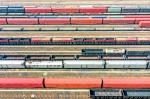 Aerial View Of Colorful Freight Trains In North China