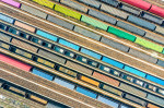 Aerial View Of Colorful Freight Trains In North China