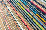 Aerial View Of Colorful Freight Trains In North China