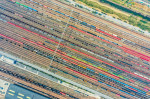 Aerial View Of Colorful Freight Trains In North China