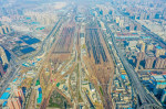 Aerial View Of Colorful Freight Trains In North China