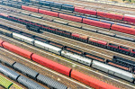 Aerial View Of Colorful Freight Trains In North China