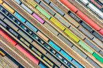 Aerial View Of Colorful Freight Trains In North China