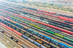 Aerial View Of Colorful Freight Trains In North China