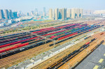 Aerial View Of Colorful Freight Trains In North China