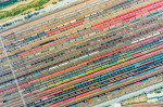 Aerial View Of Colorful Freight Trains In North China