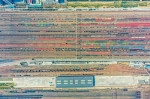 Aerial View Of Colorful Freight Trains In North China