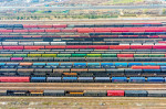 Aerial View Of Colorful Freight Trains In North China