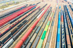 Aerial View Of Colorful Freight Trains In North China