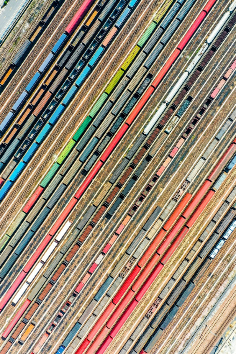 Aerial View Of Colorful Freight Trains In North China