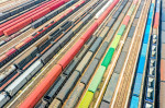 Aerial View Of Colorful Freight Trains In North China