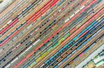 Aerial View Of Colorful Freight Trains In North China