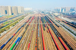 Aerial View Of Colorful Freight Trains In North China