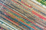 Aerial View Of Colorful Freight Trains In North China