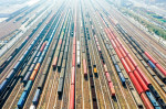 Aerial View Of Colorful Freight Trains In North China