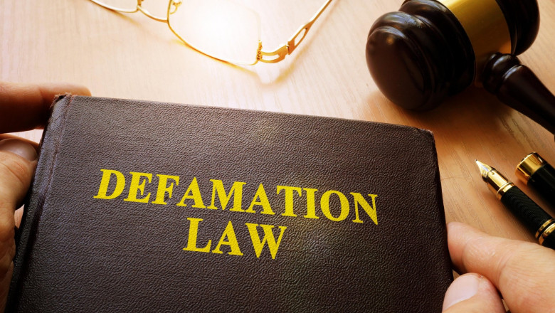 Defamation Law and gavel on a table.