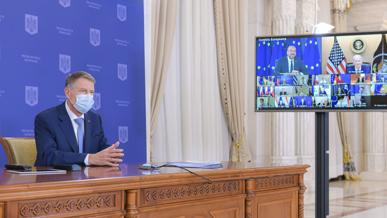Klaus Iohannis la reuniunea în format videoconferinţă a Consiliului European