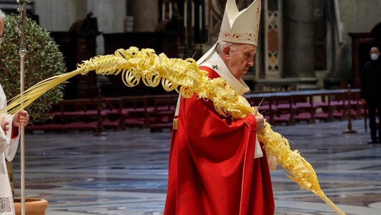 papa francis cu ramuri de palmier în mâini.