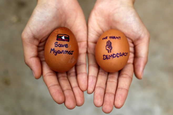 Easter Egg Strike Against The Military Coup In Myanmar, Yangon - 04 Apr 2021