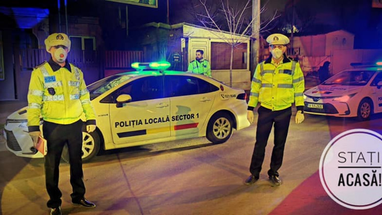 politisti locali din sectorul 1 in patrula in perioada pandemiei.