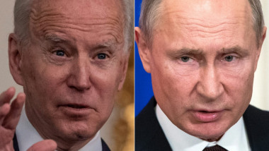 colaj cu Joe Biden in stanga și Vladimir Putin in dreapta