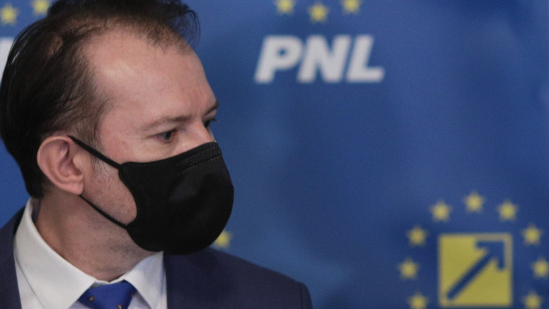 Premierul Florin Cîțu la sediul pnl portret cu masca