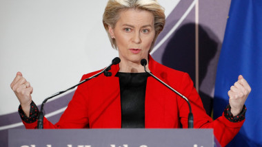 Președinta Comisiei Europene, Ursula von der Leyen la microfon
