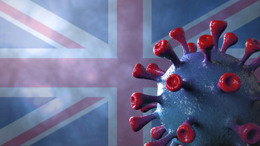 coronavirus pe fundal cu drapelul UK