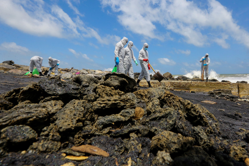 Aftermath of the explosion on a Singapore-flagged container ship