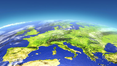 Imagine grafică cu zona Europei văzută din satelit.